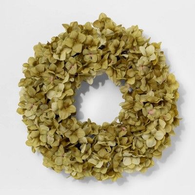 21" Artificial Hydrangea Flower Wreath Green - Threshold™ | Target