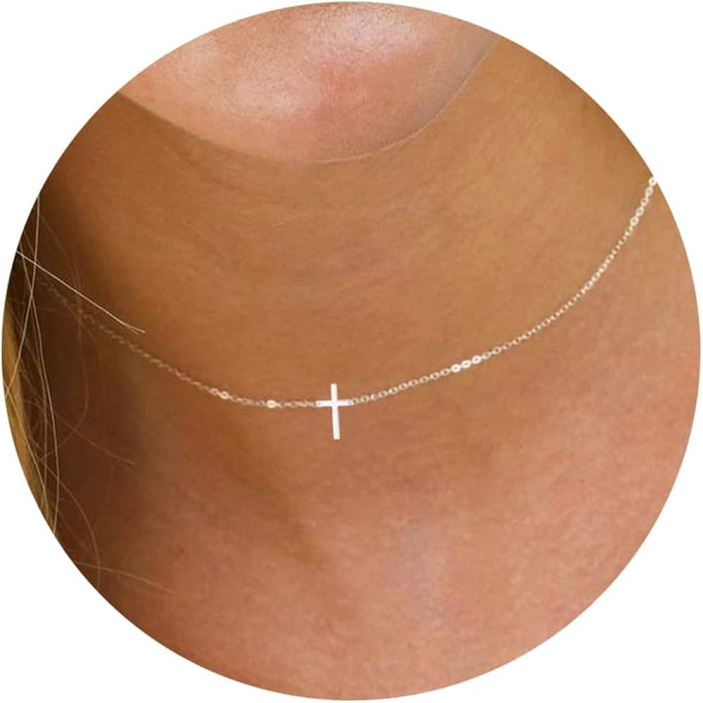 Cross Necklace for Women，Dainty Gold Necklace 14k Gold Plated Small Cross Pendant Choker Neckla... | Amazon (US)