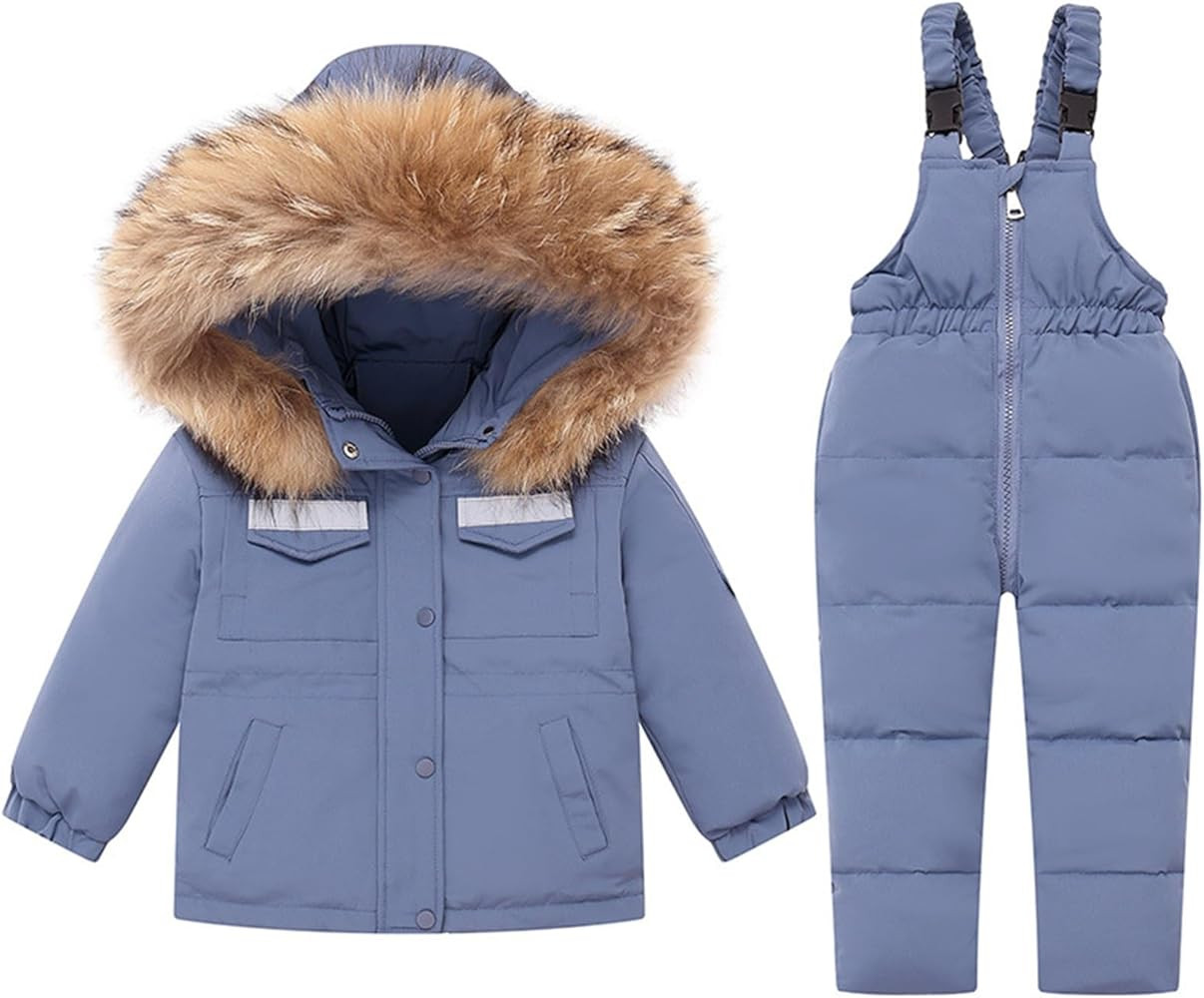 Toddler 2PCS Snowsuit Sets Kids Winter Puffer Hooded Jacket and Snow Bib Pants Ski Suit Windproof... | Amazon (US)