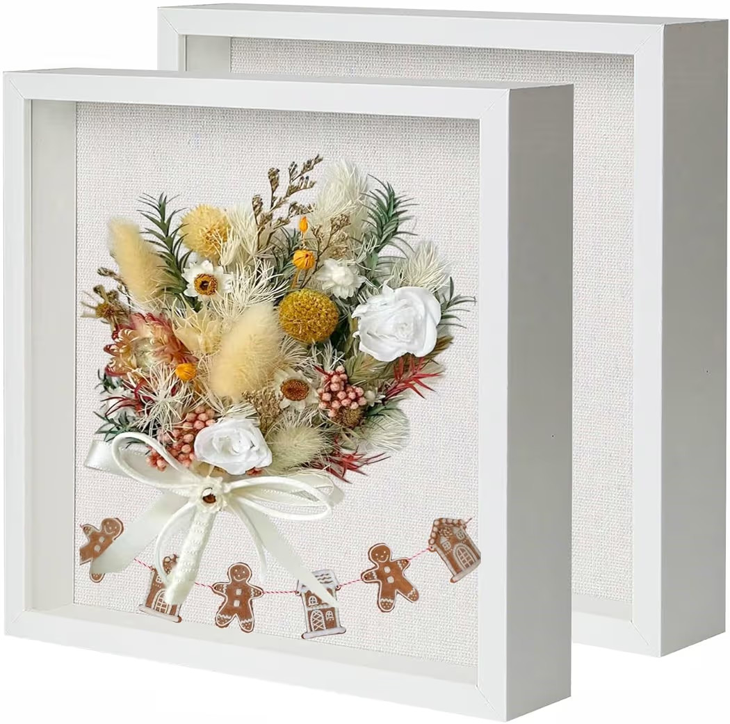 Muzilife Shadow Box Picture Frame with Linen Board Deep Wood Glass Display Case Ready to Hang Mem... | Amazon (US)