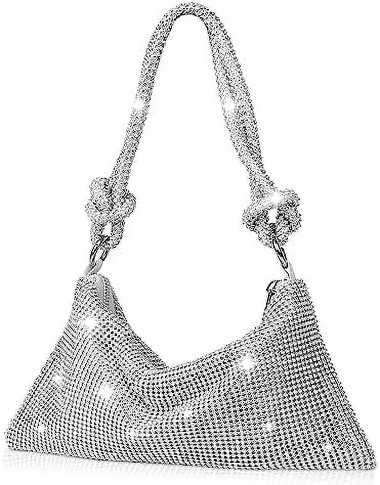 Rhinestone Purse Chic Sparkly Evening Handbags for Women Bling Hobo Bag Shiny Silver Purse for We... | Walmart (US)