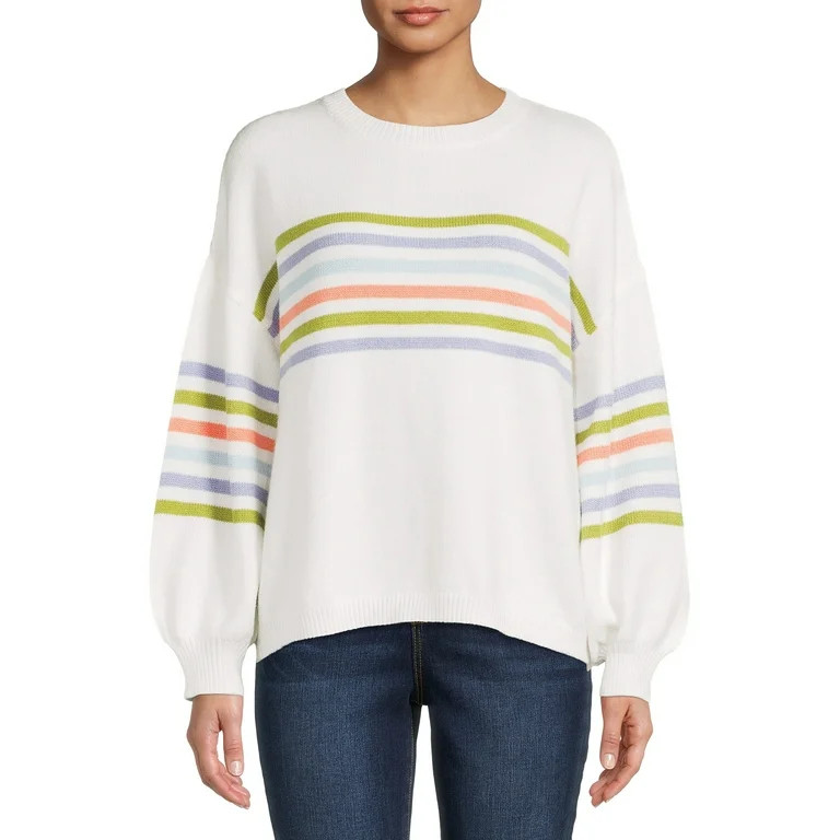 Dreamers by Debut Women's Striped Sweater with Puff Sleeves | Walmart (US)