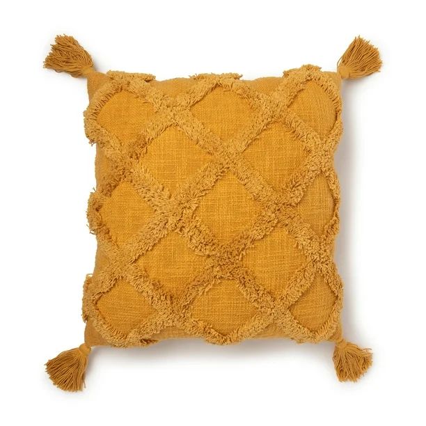 Better Homes & Gardens Tufted Trellis Decorative Throw Pillow, 20" x 20", Square, Ochre Harvest -... | Walmart (US)