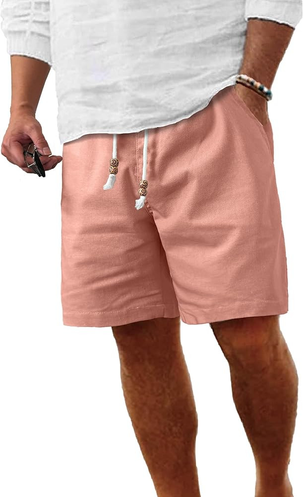 Comdecevis Men's Linen Shorts Casual Elastic Waist Drawstring Summer Beach Vacation Yoga Golf Sho... | Amazon (US)