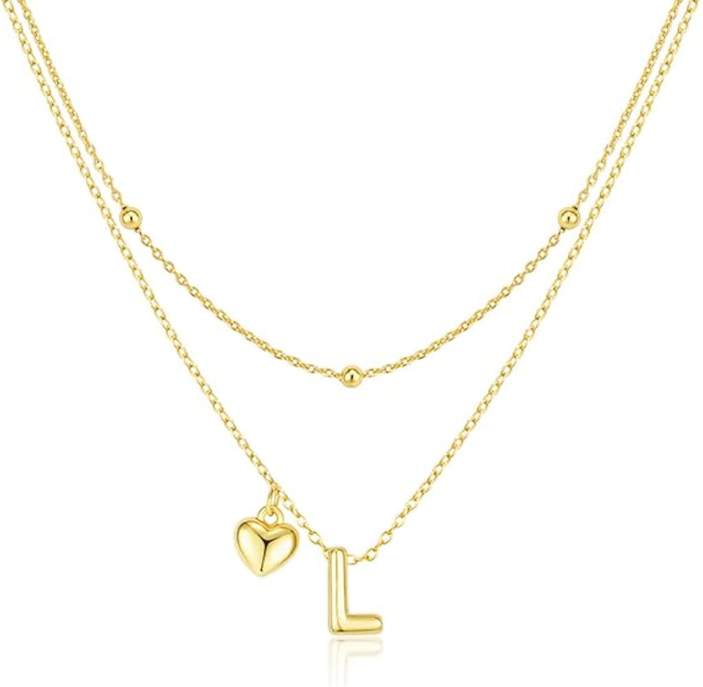 adoyi Christmas Gift Ideas Dainty Initial Necklaces for Women 14k Gold Plated Layered bubble Lett... | Amazon (US)