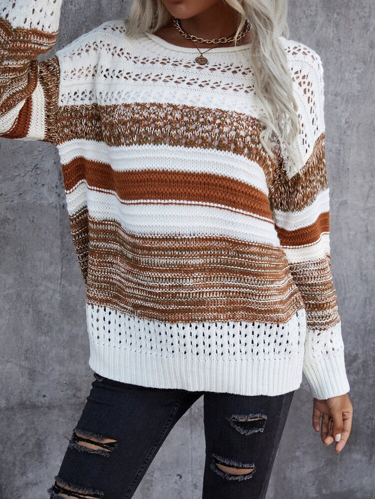 EMERY ROSE Stripe Pattern Drop Shoulder Sweater | SHEIN