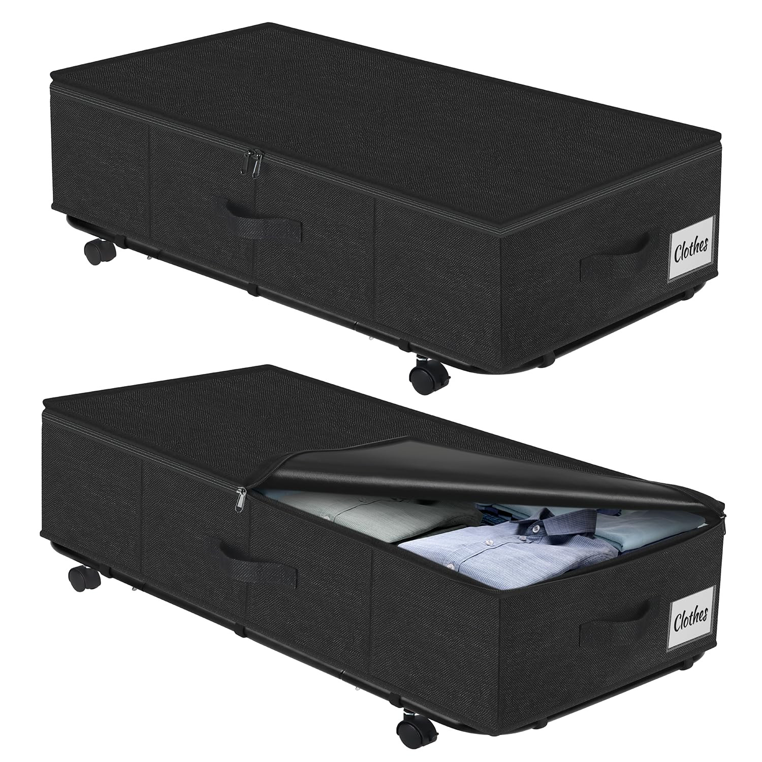Large Sturdy Under Bed Storage with Wheels, 2 Pack 50L Rolling Underbed Storage Bins, Under Bed C... | Amazon (US)