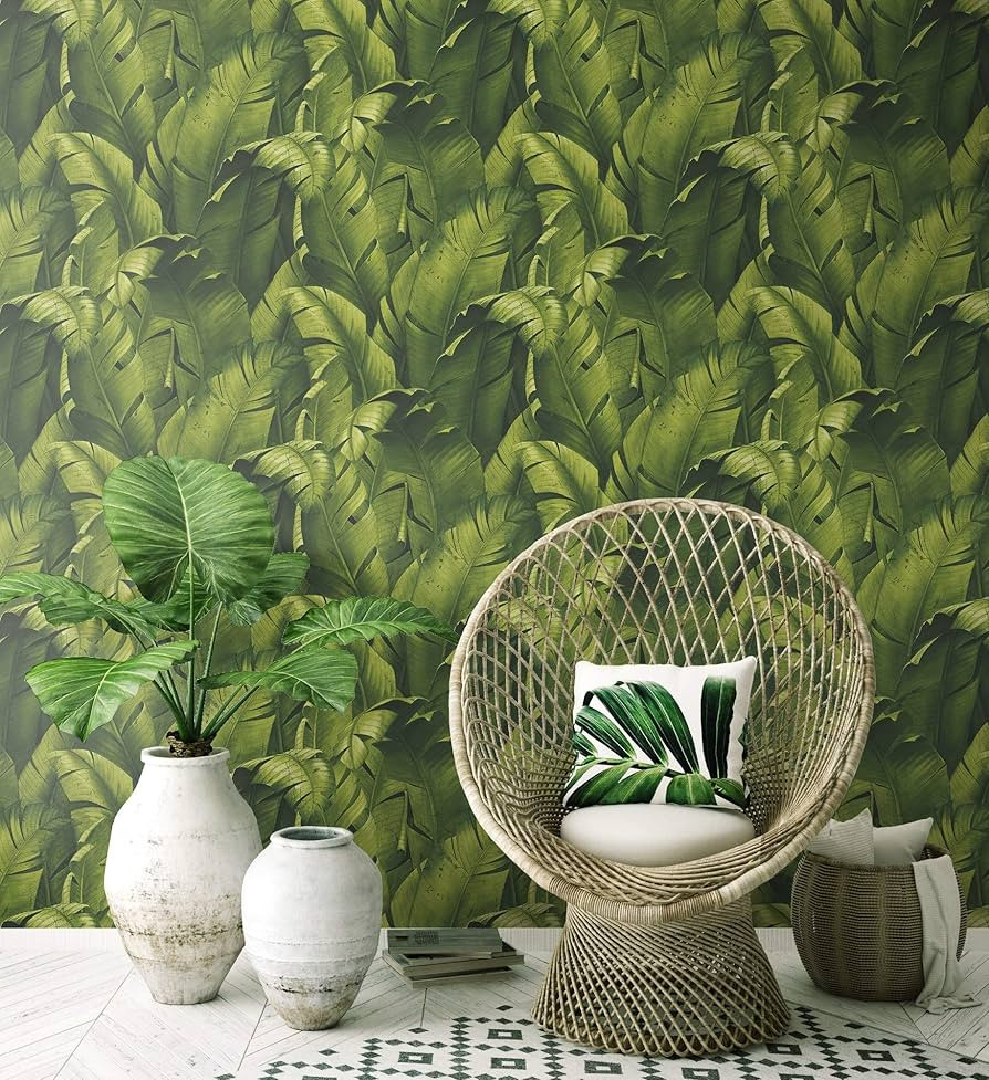 NextWall Tropical Banana Leaves Peel and Stick Wallpaper. (Green) | Amazon (US)