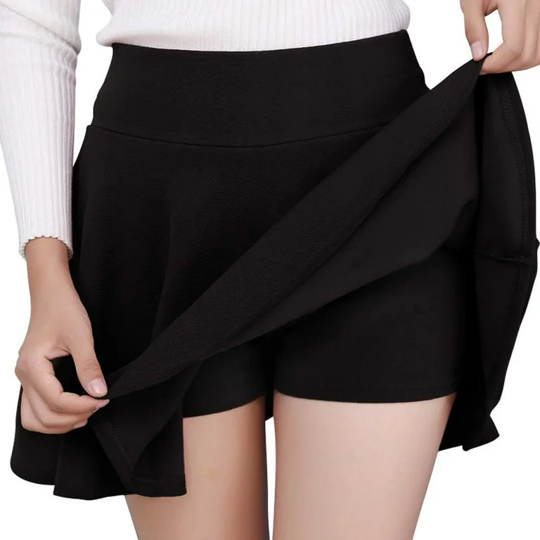 Women's Casual Stretchy Flared Pleated Mini Skater Skirt with Shorts - Walmart.com | Walmart (US)