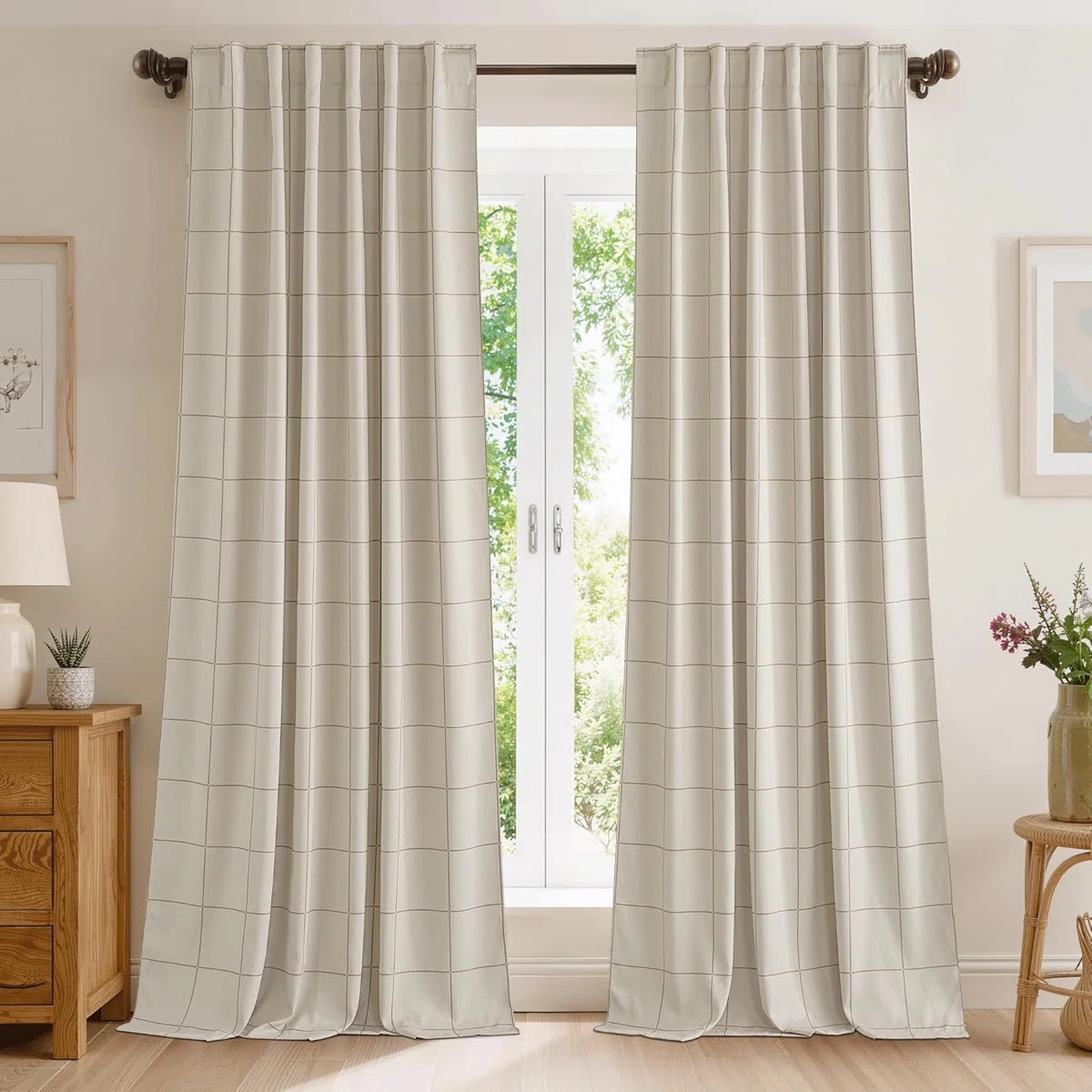 100% Blackout Plaid Curtains for Bedroom, Rod Pocket & Back Tab Brighton Windowpane Pattern Windo... | Wayfair North America