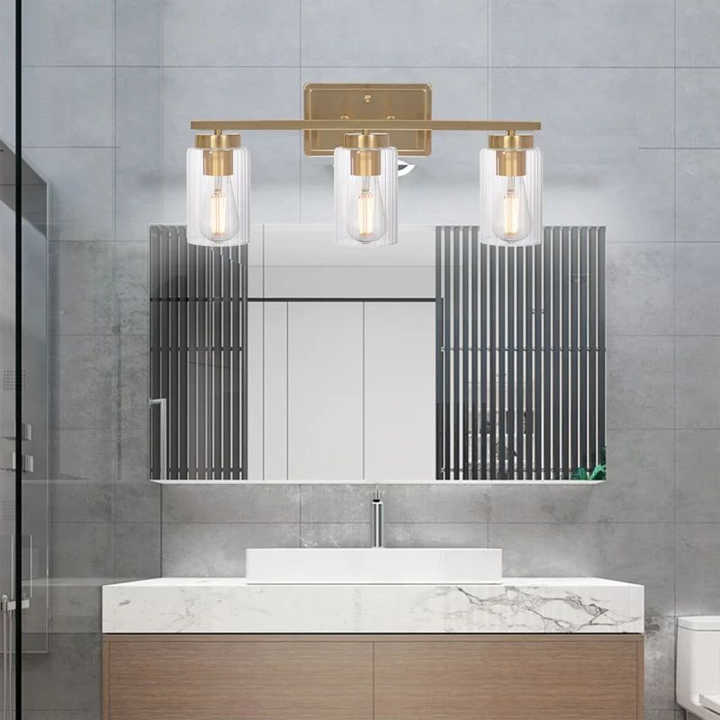 Brass Vanity Light Over Mirror 3-Light Bathroom LightModern Wall Light With Clear Glass | Wayfair Professional