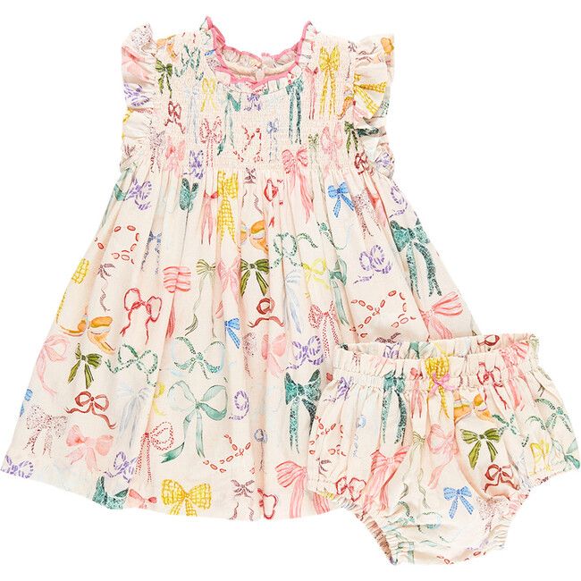Baby Girls Stevie Dress Set, Watercolor Bows | Maisonette