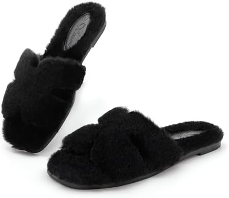 Athlefit Women's Fuzzy Slippers Cute Comfy Fluffy Open Toe Slip-on House Slide Slippers for Indoo... | Amazon (US)