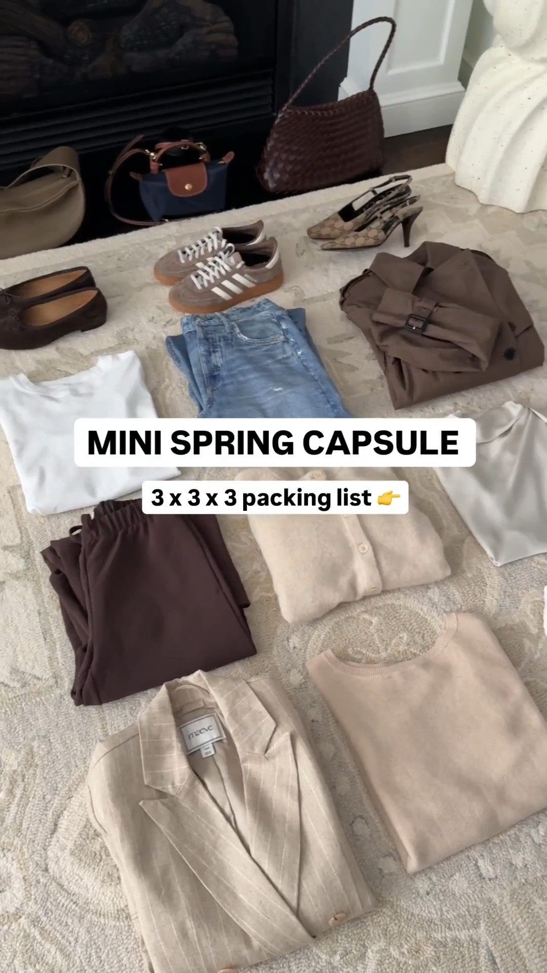 Mini spring capsule / travel light sudoku packing list.
**size down on rag and bone sweatpant jeans. Size down on the adidas handball sneakers. size up on the dolce vita sneakers.

Tops:
• Aritzia white cotton tee 2XS 
• Quince lightweight cotton Dolman sweater xs, oversized fit
• Nominee blouse 2XS, loose fit  

Layers:
• Jcrew cardigan xxs 
• Aritzia Finch trench coat 2XS 
• Anthropologie oversized blazer xxs petite 

Bottoms:
• Rag and Bone “Miramar Sofie Ankle" jeans sz 23. Runs big so go down 1 size at the waist. “ankle” is actually long with a 30” inseam that I shrunk shorter to 27.5” by machine drying.

• Aritzia lodge pants 2XS short drapes beautifully and don’t wrinkle
 
• old Vineyard Vines white skirt, the jCrew one linked is great for petites and super similar! 

Shoes: 
• Adidas handball spezial sneakers 5 so comfy but runs big
• Madewell ballet flats 5.5
• Gucci slingbacks old

Accessories:
• Madewell silk scarf
• Longchamp mini bag with Amazon detachable strap kit
• Madewell sunglasses
• Anthropologie woven bag 
• Polo hat
• Amazon crossbody sling bag 
• Madewell belt xxs

Spring 2026 outfits , travel style, Europe trip 
#ltkpetite #ltkootd #ltktravel


#LTKgrwm #LTKPetite #LTKTravel