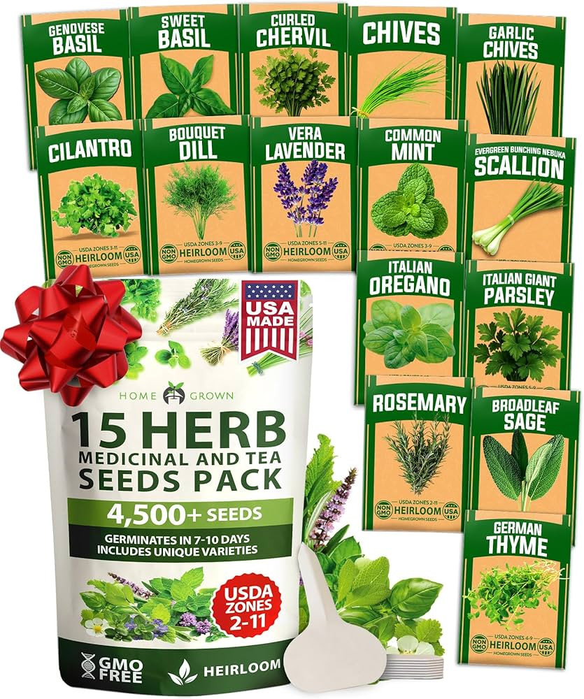 HOME GROWN 15 Herb Seeds for Planting 4,500+ Non-GMO Heirloom Seeds | Extra Large Variety Pack He... | Amazon (US)