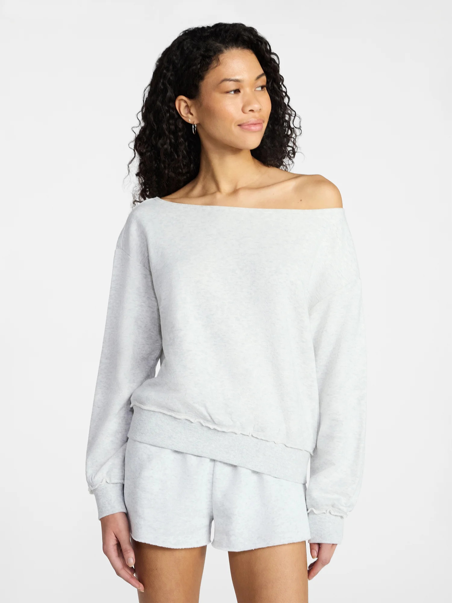 No Boundaries Off-the-Shoulder Sweatshirt with Long Sleeves, Women’s XXS-XXL | Walmart (US)
