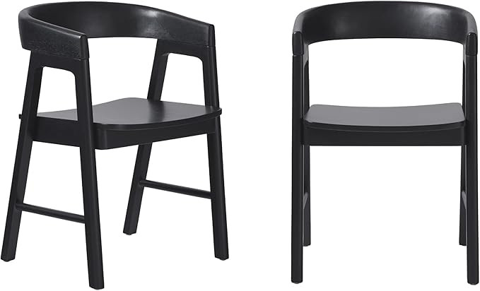 Walker Edison Ezra Modern Solid Wood Rounded Back Dining Chair - Black (Set of 2) | Amazon (US)