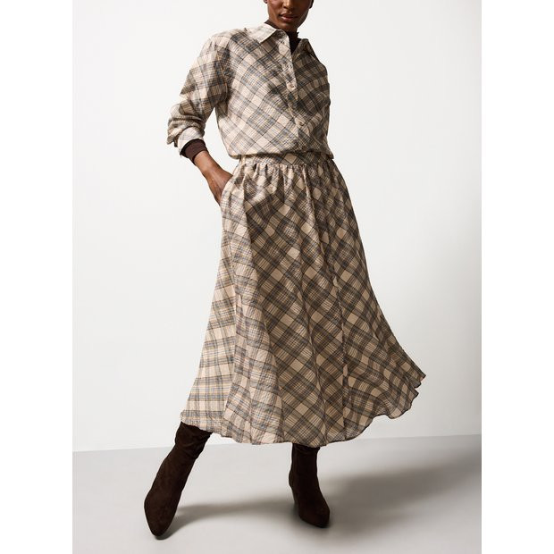 Cream & Blue Check Print Midaxi Full Skirt 18 | Tu Clothing