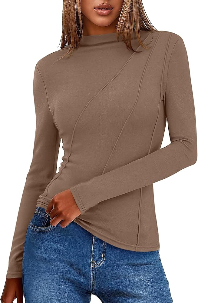 ANRABESS Womens Long Sleeve Mock Neck Shirts Fitted Dressy Casual Blouse 2025 Fall Office Work Th... | Amazon (US)