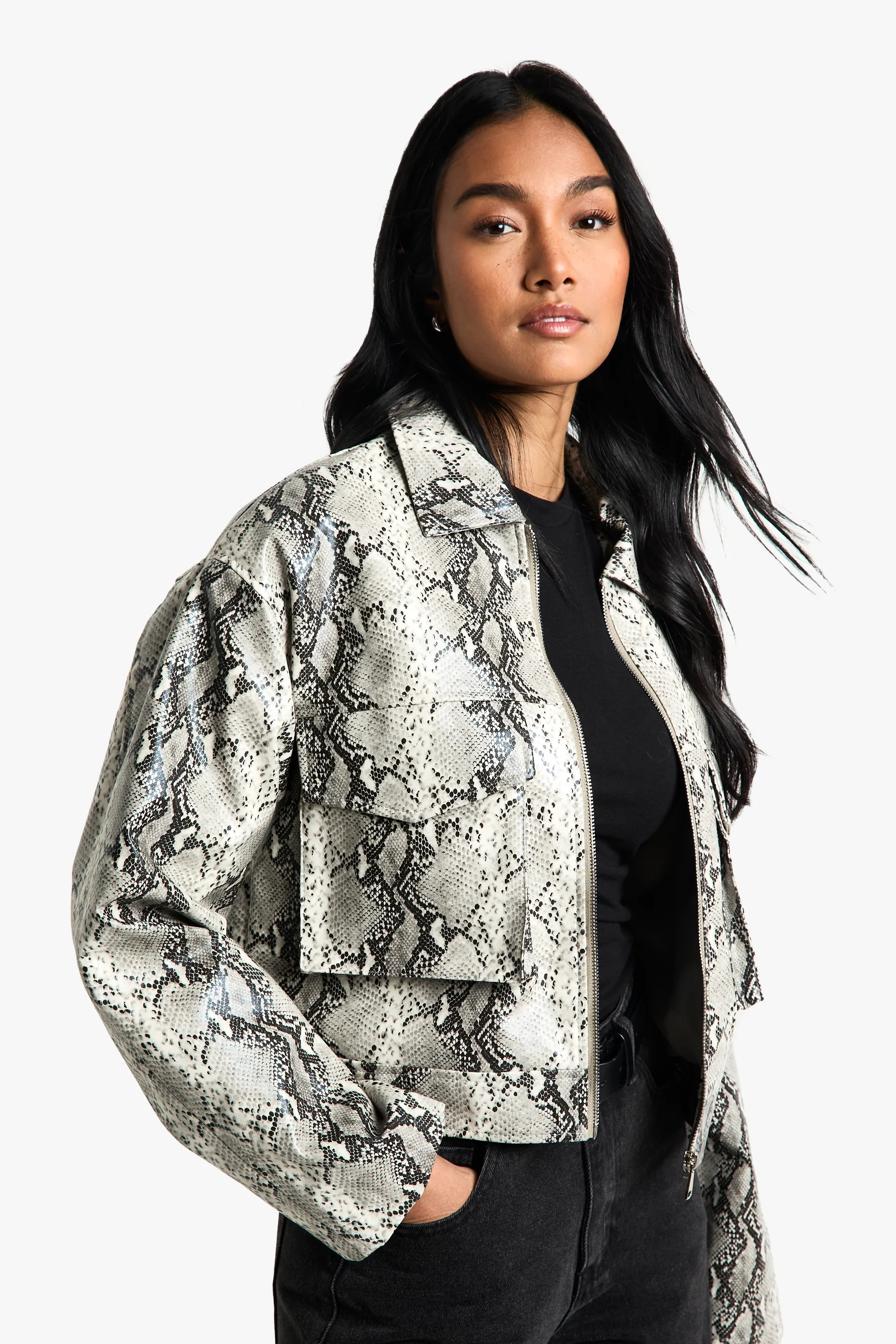 Snake Print Faux Leather Jacket | boohoo (US & Canada)