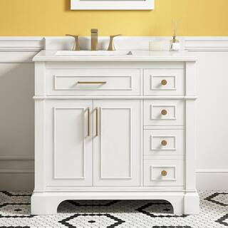 Home Decorators Collection Melpark 36 in. Single Sink White Bath Vanity with White Engineered Mar... | The Home Depot