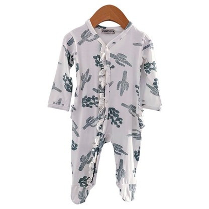 Ruffle Snap Footie, Green Cactus | SpearmintLOVE