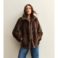 Women's Brown Faux Fur Collared Jacket New Look | New Look (UK)
