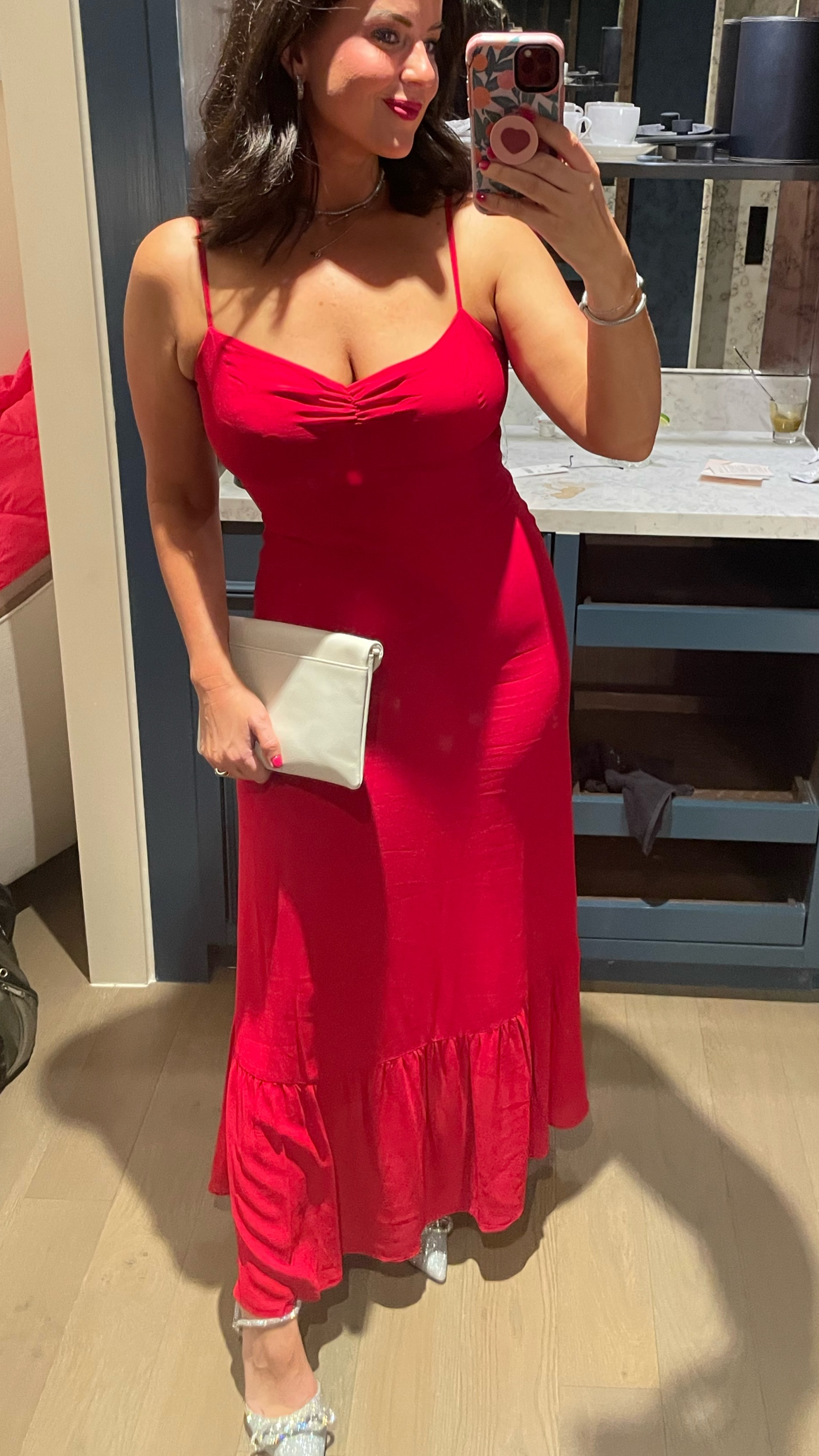 Love this Red Reformation dress - it’s just the right amount of sexy… while the adjustable straps and smacked backing makes it so comfortable without feeling like you are going to reveal too much 😆 Anthropologie is sold out of a few sizes so I linked a couple of options from reformation. Don’t forget the perfect silver sparkly bow sling backs! 

#anthropologie #hocwinter