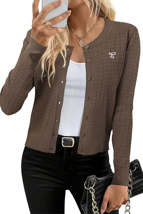 Arach&Cloz Womens Lightweight Cardigan Sweater 2025 Spring New Long Sleeve Cable Knit Hollow Out ... | Amazon (US)