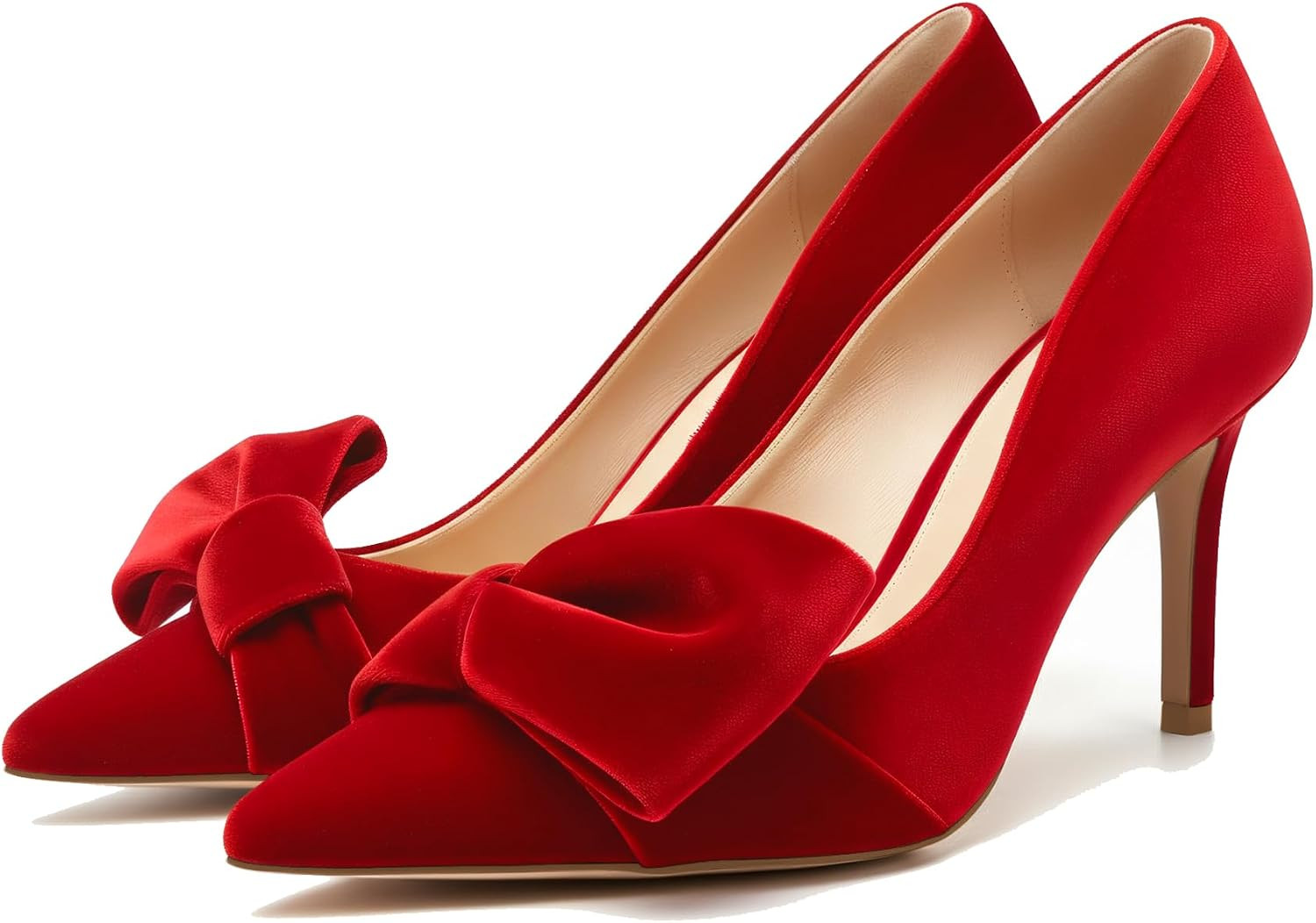 Manoloshow Women's Bow Heels Closed Pointed Toe Pumps 3.3" Stiletto High Heels Slip on Wedding Dress Shoes | Amazon (US)