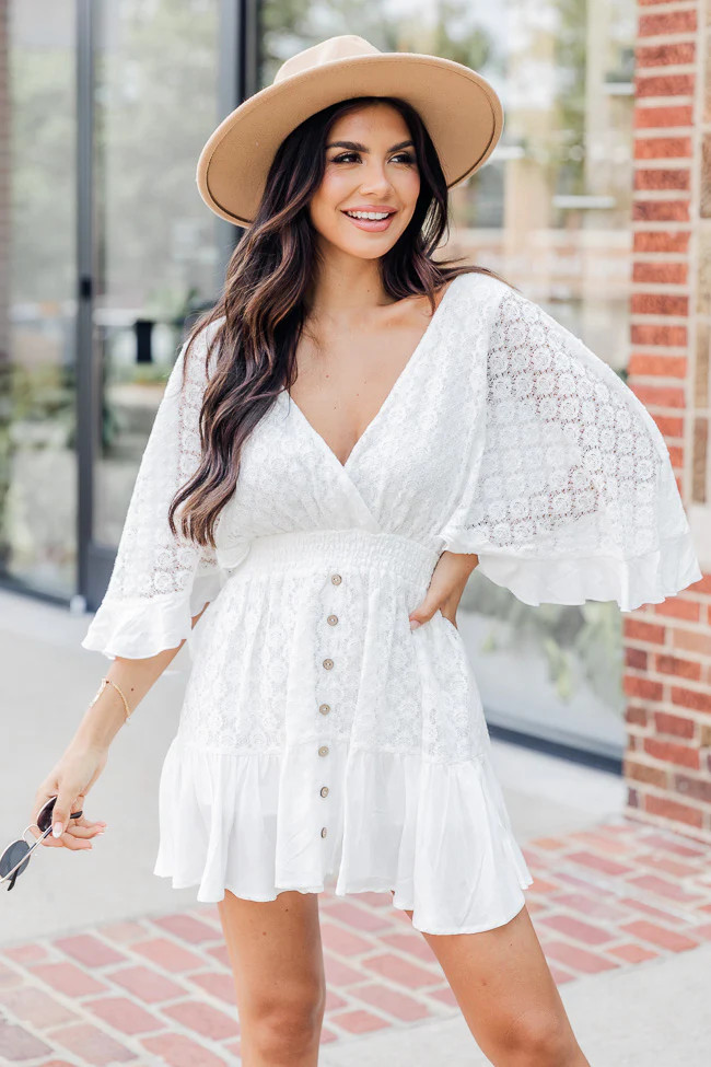 A Happier Place White Lace Romper | Pink Lily