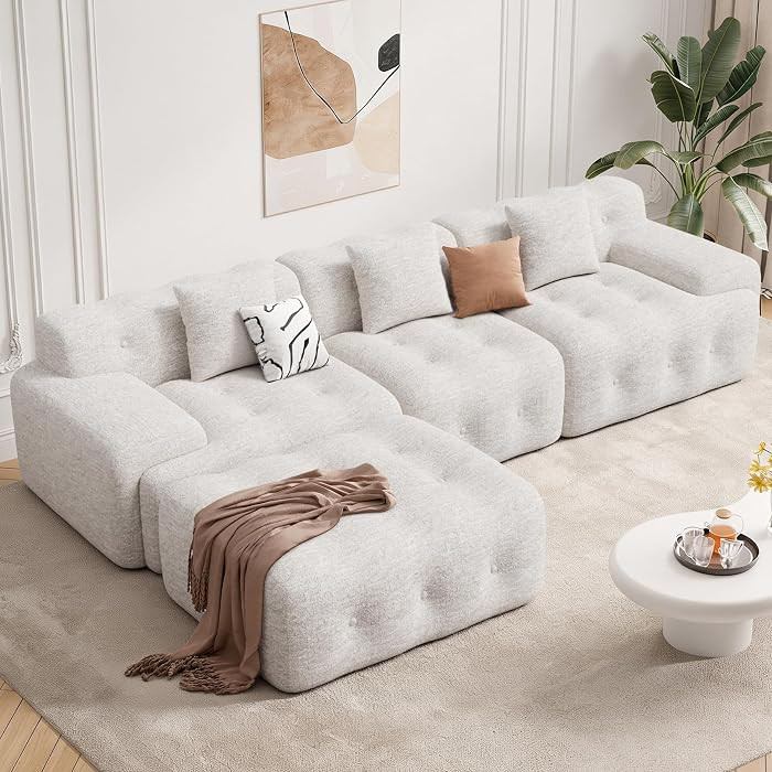 113" Modern Boneless Couches for Living Room, L Shaped Cloud Couch Sectional, Chenille Convertibl... | Amazon (US)