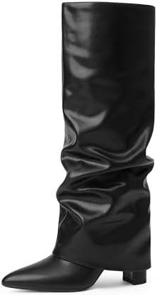 Modatope Knee High Boots Women Fold Over Knee High Boots Chunky High Heels Long Boots Zipper Poin... | Amazon (US)