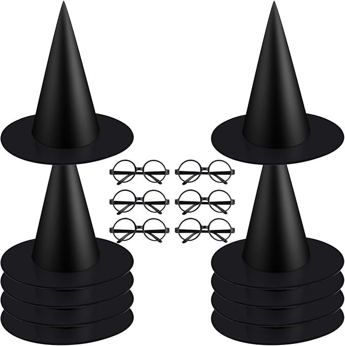 Coopay 10 Pack Halloween Witch Hat and 6 Pack Plastic Wizard Glasses Round Glasses Frame Witch Co... | Amazon (US)