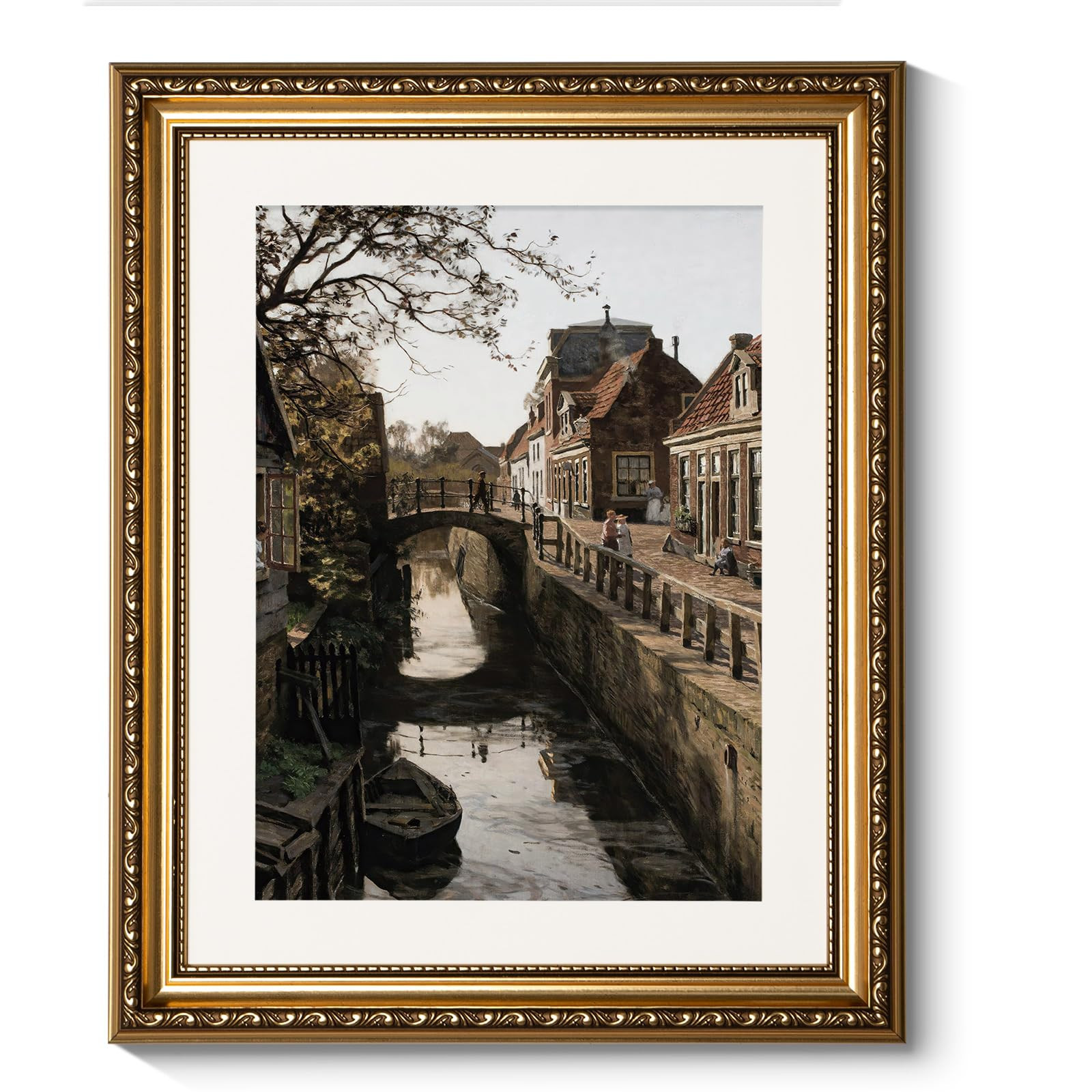 ARPEOTCY Vintage Gold Framed Country Wall Art, Bedroom Living Room Dutch Town Streets Picture Wal... | Amazon (US)