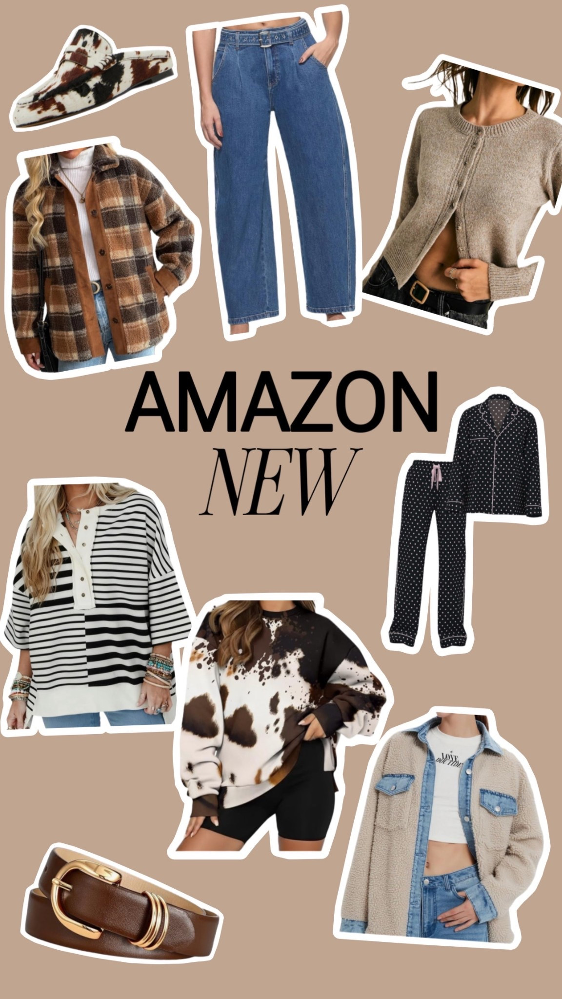 New new on AMAZON

-cow hide print - cow print shoes - cow print sweater - barrel jeans with buckle - polka dot pjs - matching pj set - polka dots - Sherpa denim jacket - fall jackets - quarter button up sweatshirt - plaid fall jacket - Amazon finds - Amazon fashion - elevated casual- affordable fashion - affordable clothes - comfortable outfits - comfortable style - look for less - fall trends - statement prints - 

