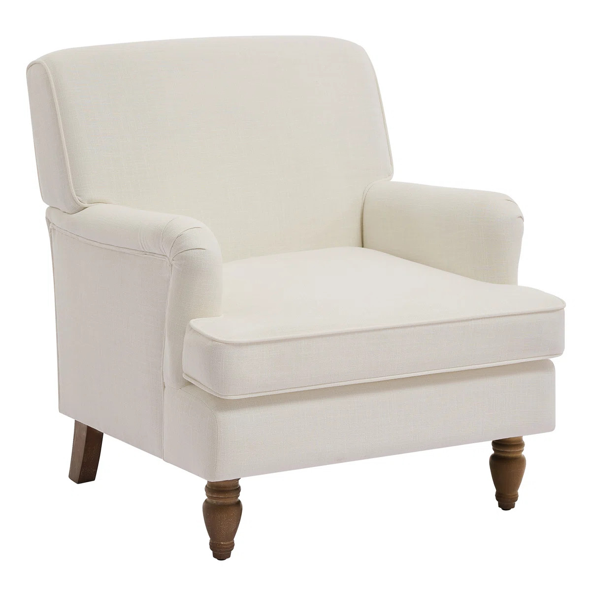Havencrest Vintage Upholstered Linen Armchair with Rolled Arms and Antique Solid Wood Legs | Wayfair North America