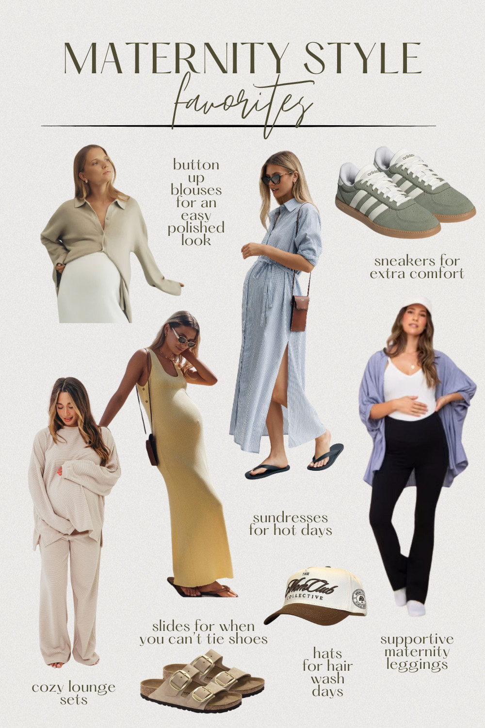 Sharing my go-to maternity style favorites that got me through pregnancy feeling comfortable and put together 🤍

If you’re looking for cute maternity outfit ideas, these pieces are staples:
• bump-friendly button-up blouses for an easy polished look
• breathable maternity sundresses for hot days
• supportive maternity leggings you can live in
• cozy lounge sets for pregnancy + postpartum
• easy slide sandals (because tying shoes can be impossible sometimes 😂)
• comfortable sneakers for pregnancy walking
• throw-on layers + hats for effortless styling

These are perfect for every trimester, postpartum, and even everyday mom life after baby. 

 #LTKgrwm #LTKBaby #LTKBump