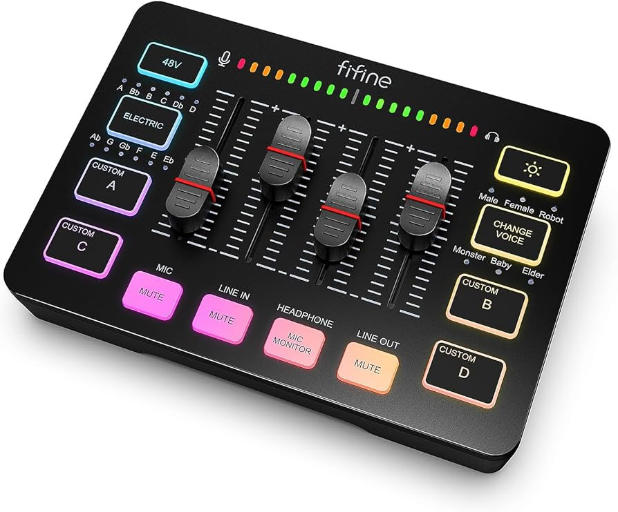 FIFINE Gaming Audio Mixer, Streaming RGB PC Mixer with XLR Microphone Interface, Individual Contr... | Amazon (US)