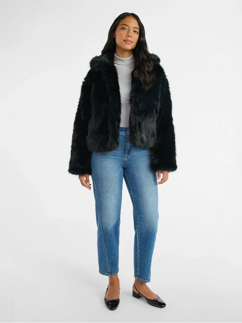 Time and Tru Women's and Women’s Plus Plush Faux Fur Jacket, Midweight, Sizes XS-3X | Walmart (US)