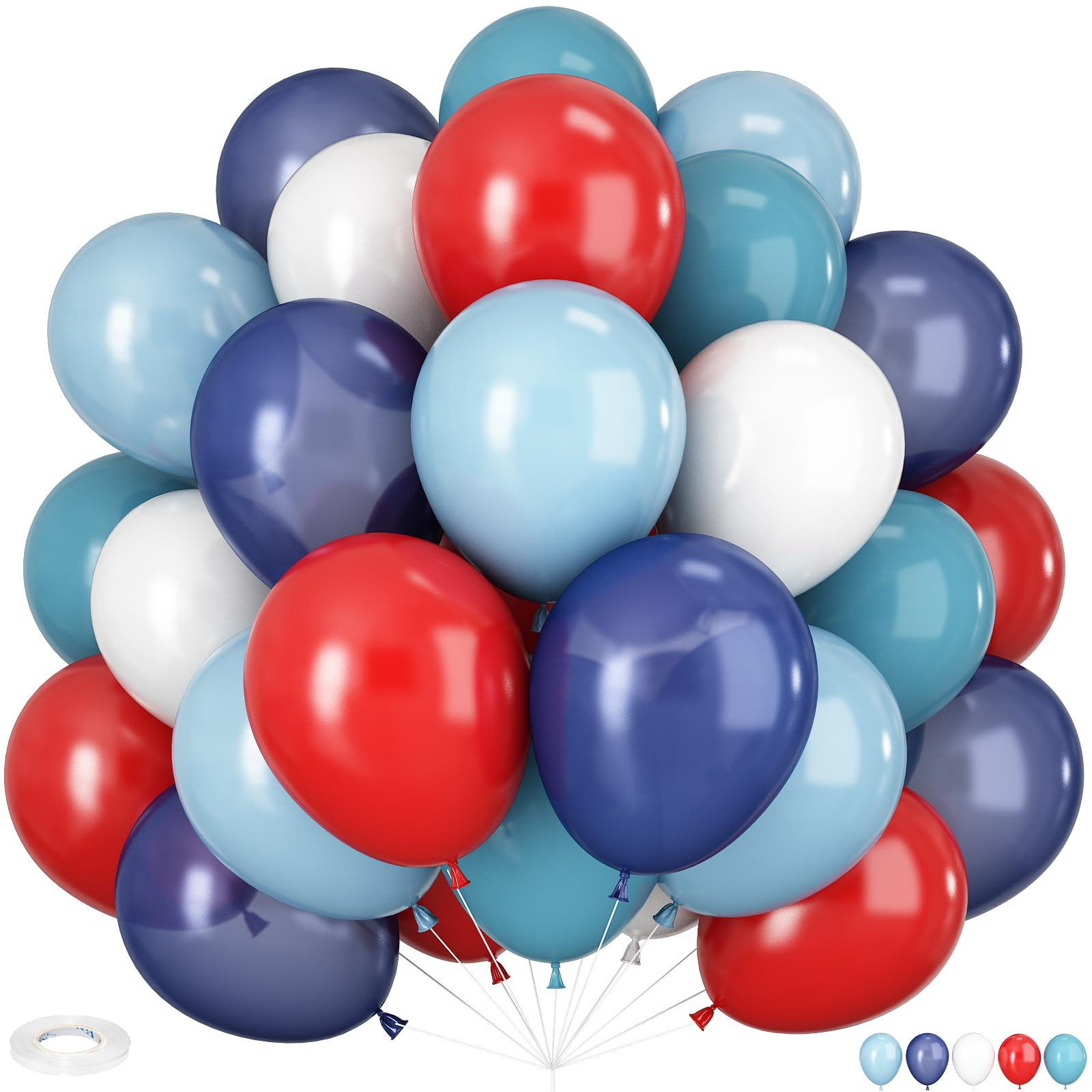 Red Blue White Balloons, 60 PCS 12 inch Navy Light Blue Red and White Balloons for Baseball Birth... | Amazon (US)