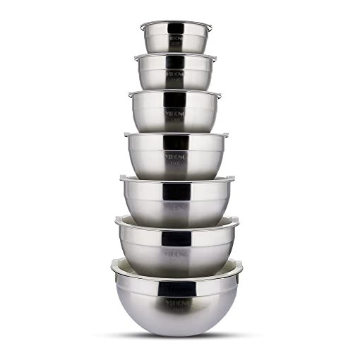 YIHONG Stainless Steel Mixing Bowls Set, 7 Piece Metal Mixing Bowls with Lids Set for Kitchen, Nesting Steel Mixing Bowls Ideal for Baking, Prepping, Cooking, and Serving Food(White) | Amazon (US)