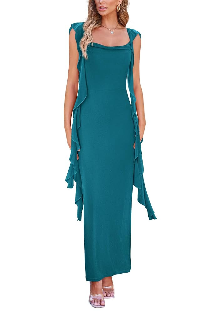 PRETTYGARDEN Women's 2025 Summer Wedding Guest Dress Sleeveless Ruffle Formal Cocktail Party Maxi... | Amazon (US)