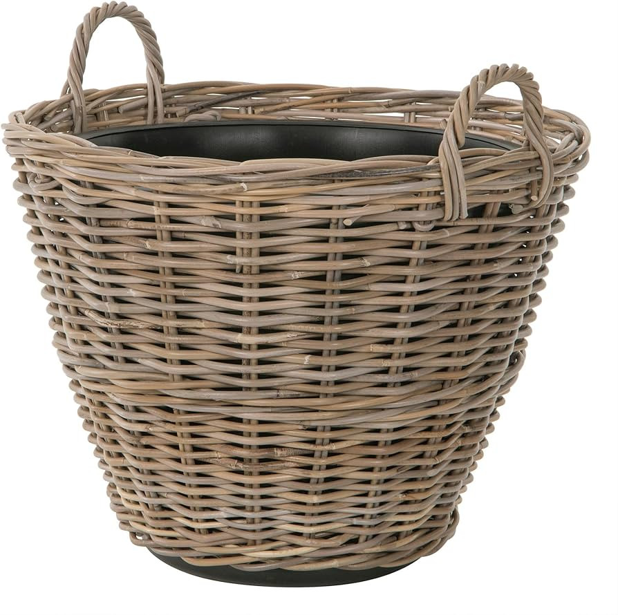 Kouboo Round Rattan Planter Basket with Handles - 11 Gallon Plastic Pot Liner with Drain Holes In... | Amazon (US)