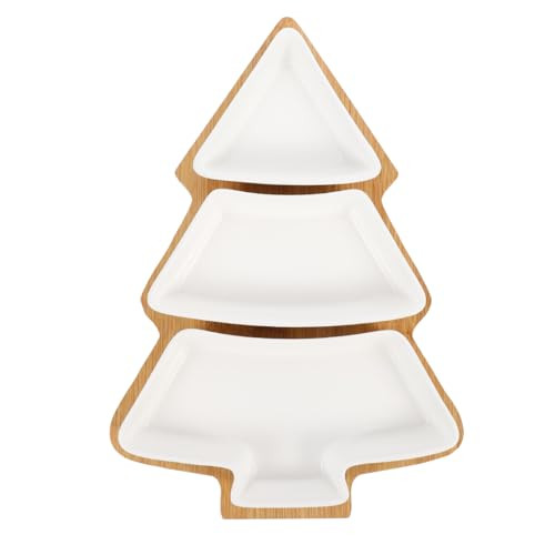 Angoily Christmas Tree Shaped Platter Ceramic Christmas Serving Tray Dishes for Entertaining, Food Serving Platter with Base for Appetizer, Snacks, Fruit, Candy Dessert for Xmas Party, White | Amazon (US)