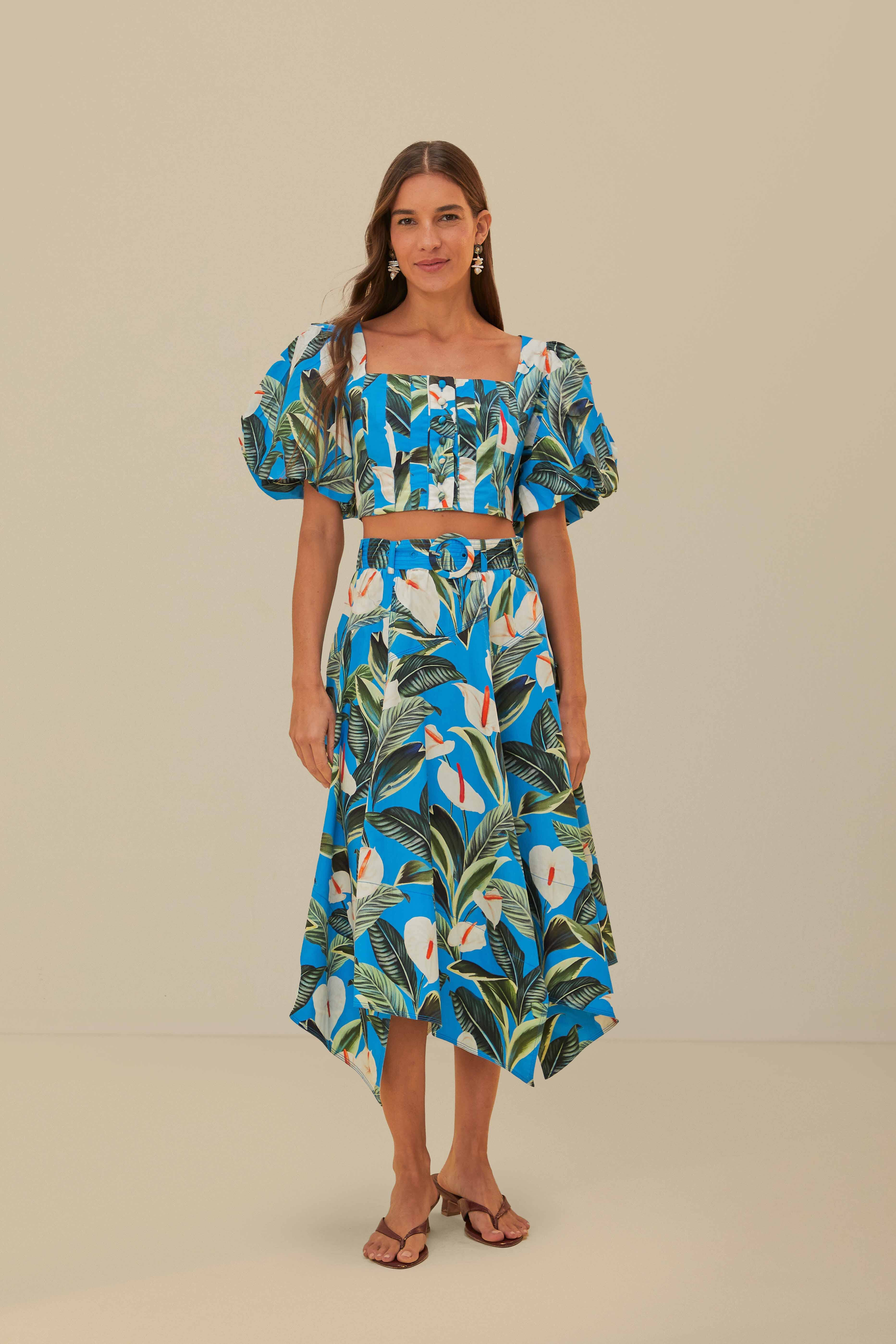 Blue Anthurium Garden Organic Cotton Crop Top | FarmRio (US)