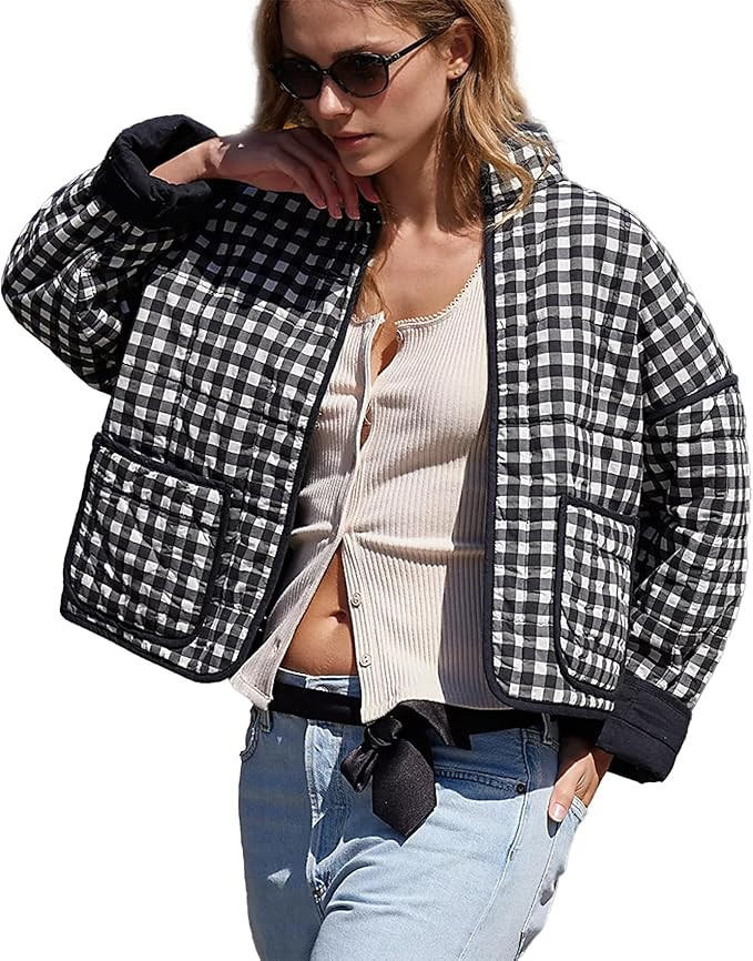 Duyang Women's Cropped Puffer Jacket Lightweight Floral Printed Open Front Quilted Coat Winter Wa... | Amazon (US)