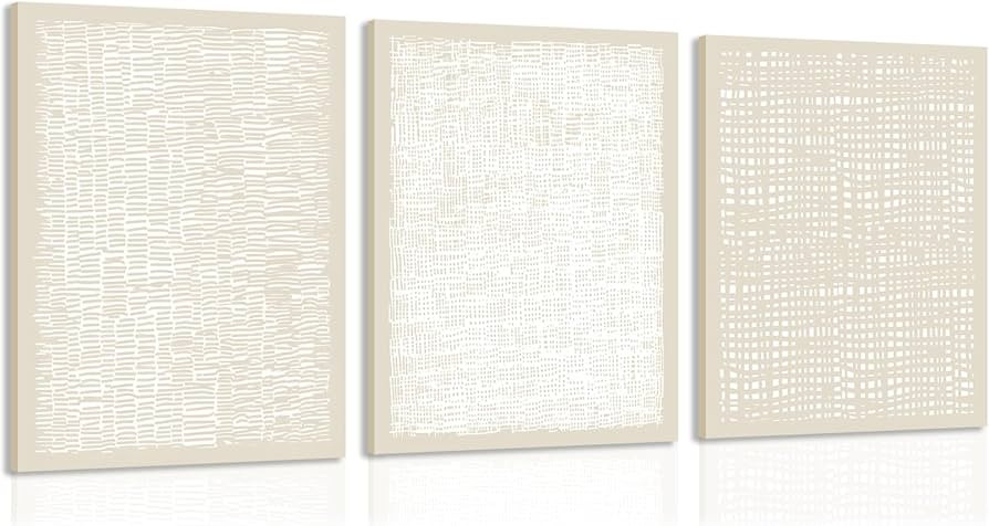 YFvrPt Wall Art Beige Neutral Boho Prints for Wall Decor Aesthetic Framed Set of 3 Abstract Canva... | Amazon (US)