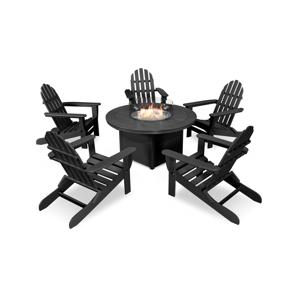 POLYWOOD Classic Adirondack 6 Pc Recycled Plastic Fire Pit Seating Set in Black by - PWS414-1-BL | BBQ Guys