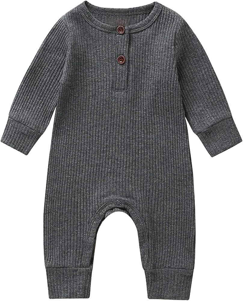 Baby Boys Girls Romper Bodysuit Infant Solid Knit Button Jumpsuit Long Sleeve Bodysuit One Piece Out | Amazon (US)